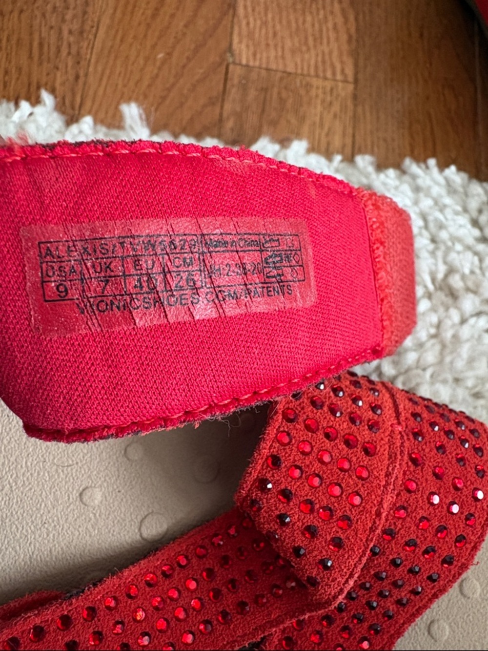 Vionic Alexis Red Strappy Embellished Platform Wedge Slide Sandals - Picture 6 of 6